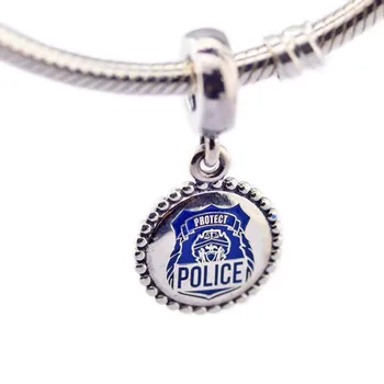 Der Pandora Piekariņi Rokassprādzes 925 Sterling Sudraba-Rotaslietas Policijas Krelles ar Zilu Emalju Bezmaksas Piegāde