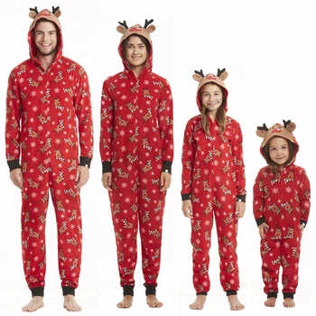 Ziemassvētku Ģimenes Pieskaņotu Uzvalku Jumpsuit Vīrieši Sievietes Bērns, un Bērnu Ziemassvētku Drukāt Pidžamas Apģērbi Red modes Ziemassvētki Naktsveļu Apģērbs