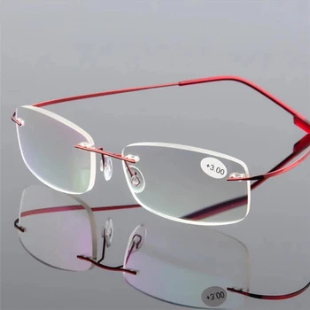 Īpaši Vieglas Elastīgas Presbyopic Briļļu Titāna Sakausējuma Bez Apmales Anti-Zilā Lasīšanas Brilles Laukumā Brilles Brilles Ar Lietu+2