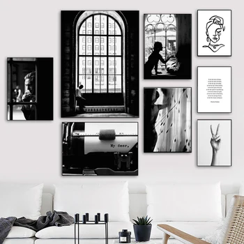 Ziemeļvalstu plakātu, melns un balts retro abstraktu līniju zīmēšanas un izdrukas sienas mākslas audekla apgleznošana sienu dzīves telpu dekorēšana