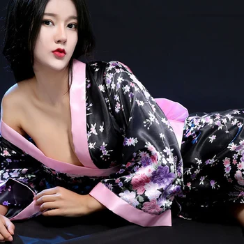 Sieviete Japāņu Kimono Stila Sleepwear V-veida kakla Sexy Kostīmi Yukata Kleita Geišas Meitenes Īsās Zaudēt Naktskrekls Peldēšanās Tērpu Kleita