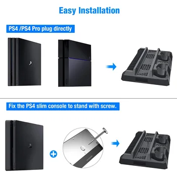 Jaunā Multi-Funkciju Vertikālās Kandidēt PS4/PS4 Slim/PS4 Pro Divi Dzesēšanas Ventilatori + 2 Uzlādes Doks/Stacijas Dualshock Kontrolieris 4