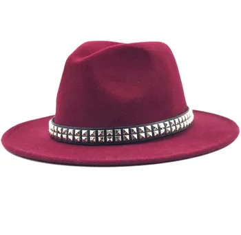Modes Vilnas Vīriešu, Sieviešu Ziemas Rudens Fedora Cepuri Ar DIY Punk Jostas Platām Malām Baznīcas Sombreros Džeza Klp Top Saules Cepure