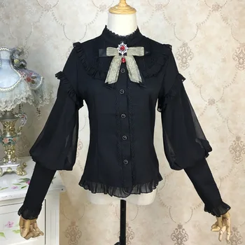 Modes Lolita Drēbes, Gotiskā Melnā Blūze Lace Kawaii Apģērbu Japonesa Meitenes Viktorijas Kleita Puff Piedurknēm Lolita Topi BL3770