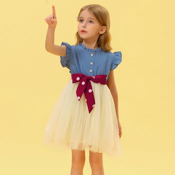 VIŅŠ Sveiki Baudīt Toddler Meitenes Vasaras Kleitas 2020. Gadam, kas Peld ar Piedurknēm Džinsa Loku Princese Kāzu Kleitu Bērniem, Apģērbs Bērniem, Apģērbs