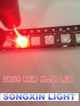 2000pcs 5050 led gaismas diodes (led)SMD 5050 Sarkano LED.5.0*5.0 mm SMD LED 5050, sarkanā gaisma 620-625NM CHIP-6 PLCC-3