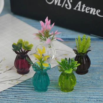 5gab Namiņš Miniatūras 1:12 Krāsains Mini Keramikas Pods DIY Roku Lelle Māja Virtuves Keramikas Decora vāze+flower