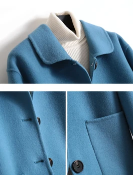 Īss Cietā Dubulto vilnas mētelis sievietēm 2020. gada rudens un ziemas vienotā krūtīm, savukārt apkakle ziemas jaka modes casaco feminino