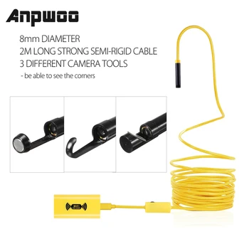 ANPWOO 2/5/10M WIFI Endoskopu, Kamera HD 1200P 8mm 8 LED Mini Ūdensizturīgs Grūti Kabeļu Pārbaudes Kameras Borescope par Iphone IOS PC