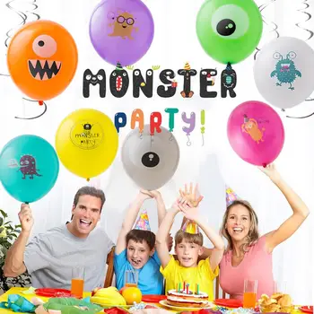 16pcs Monster Dzimšanas dienas svinības, Baloni, Bērnu Dušas Zēni Maz Monster Pirmās Dzimšanas dienas svinības Rotājumi, Foto Fons