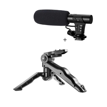 MIC-05 3.5 mm Kameras Ierakstīšanas Mikrofons, Kamera Video Vlog Videokamera Hypercardioid Mikrofons Ar Statīvu+Tālruņa Turētājs