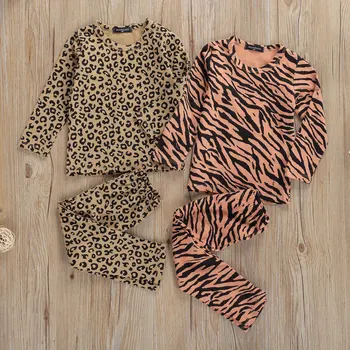 Leopard Rudens Ziemas Drēbes, Jaundzimušā bērna Meitene Modes Apģērbu Komplekts ar garām Piedurknēm Augšu un Garas Bikses Apģērbs Komplekts 1-6Y