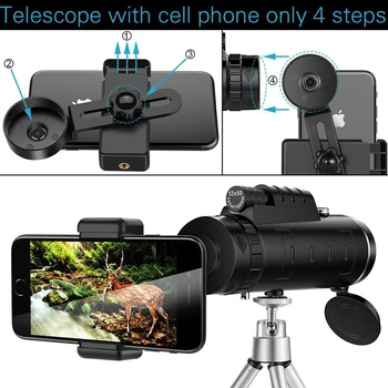 TOKOHANSUN Tālummaiņa 40X Monokulāri Mobilo Telefonu Teleskopu 40x60 Iphone, Huawei Xiaomi Viedtālruņu Fotokameras lēcas Āra Medības