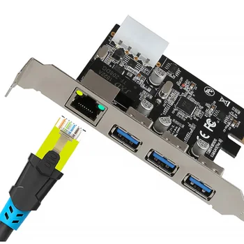 DIEWU 3 Porti USB 3.0 PCIe Paplašināšanas Karti,Ar Gigabit Ethernet Kontrolieris, PCI Express Adapteri Desktop PC Windows 10/8/7