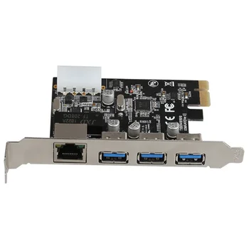 DIEWU 3 Porti USB 3.0 PCIe Paplašināšanas Karti,Ar Gigabit Ethernet Kontrolieris, PCI Express Adapteri Desktop PC Windows 10/8/7