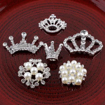 Vairumtirdzniecības jauns sakausējuma vainaga ziedu dizains hand-made kristāli pērļu modes pogu DIY dekoratīvs ornaments rotaslietas, aksesuāri 12pc