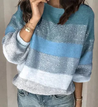 Eiropā un Amerikas savienotajās Valstīs 2020. gada rudenī jauno populāro gadījuma vaļīgas apkakles džemperis multi krāsu līmēšana džemperis-38