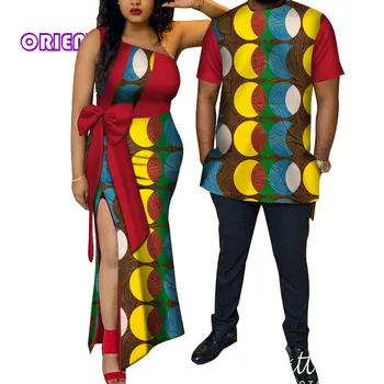 2 gab āfrikas apģērbu pāri āfrikas kleitas pāriem Bazin Riche Āfrikas Drukāt vīriešu kreklu un sieviešu kleita WYQ114