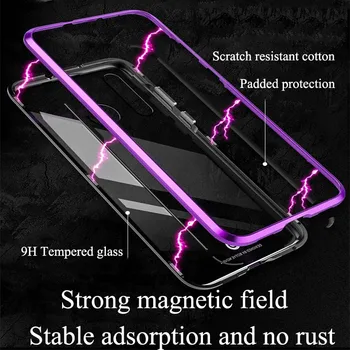 360 Magnētisko Double-sided Aizsargātu Case For Samsung S8 S9 S10 S20 Piezīme 8 9 10 20 A10 A50 A51 A71 A20 Rūdīta Stikla ar Metāla Vāciņu