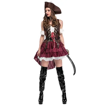Sieviešu Pirātu Kostīmu Cosplay Halloween Kostīmu Pieaugušo Karnevāla Puse Tērps, Kleita