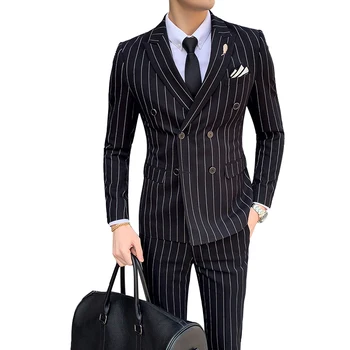 Luksusa vīriešu svītrainām kāzu ikdienas uzvalku vīriešu Britu slim uzvalks 2gab vīriešu kvalitāte uzņēmuma sociālās klubs tērps Kostīms homme