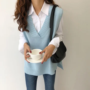 5 krāsas 2018. gada Rudenī korejas preppy stils cietā colot veste sieviešu džemperi un puloveri sieviešu (C8803)