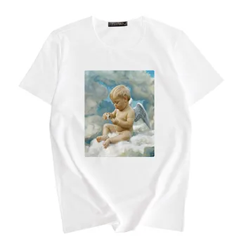 Cute Angel eļļas glezna drukāt sieviešu T-krekls Jaunu Vasaras modes gadījuma zaudēt smieklīgi Kawaii Ulzzang Tumblr sieviešu apģērbu Harajuku