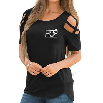 Ir 2021. Jaunu Modes Fotokameras Drukāšanas Topi Krekls Sievietēm Femme Īsām Piedurknēm Pie Pleca Sieviete, T Krekls Apgriezts Kawaii Kyliejenner Rock