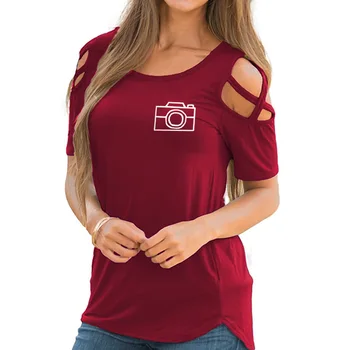 Ir 2021. Jaunu Modes Fotokameras Drukāšanas Topi Krekls Sievietēm Femme Īsām Piedurknēm Pie Pleca Sieviete, T Krekls Apgriezts Kawaii Kyliejenner Rock