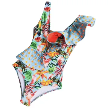 Dāmu Beachwear Modes Apģērbu Viens Gabals Savirmot Peldkostīmu Dziļu V Cut Vasaras Tropu Drukāt Peldkostīmi Peldētāju peldkostīms