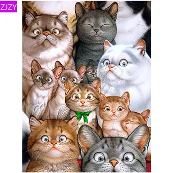 ZJZY 5D Diy Dimanta Krāsošana Kaķu Ģimenes Kopā Mobilizācijas Rhinestone Dimanta Izšuvumi Dzīvnieku Karikatūra Mājas Apdare LY616