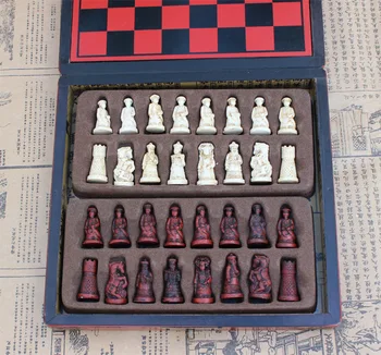 Retro Koka Šaha Komplekts Imitācija Antique Kafijas Galda Ķīnas Qing Dinastijas Karavīri Chessman Ģimenes Spēle Dāvanu L423