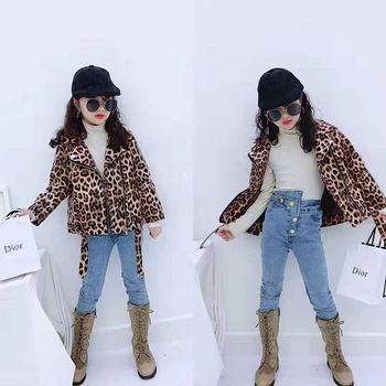 Pavasara Rudens meiteņu jaka kids mētelis bērnu outwear modes leopards drukāt PU jaka meitenēm apģērbi bērniem 2T līdz 8 T yrs