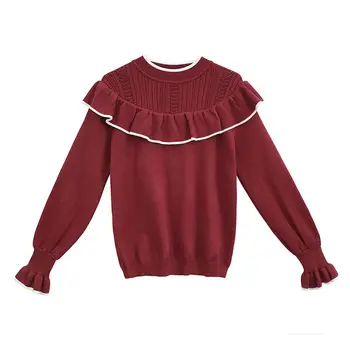 Modes 2020. gadam, Sievietēm, Eleganta Rudens Ziemas trikotāžas Džemperi, Puloveri Gadījuma Sieviešu Trikotāžas Mežģīnes Ruffles Krekli Dāmu adīšanas Krekls
