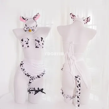 Valentīna Diena Govs Cosplay Kostīmu Meitene Bikini Peldkostīmu Japānas Anime Apģērbu Lolita Krūšturis un Biksīšu Komplekts Zeķes Sexy Kalps