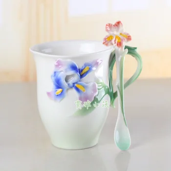 Krāsainu Emalju Kafijas Krūzes Set Porcelāna Tējas Piena Kausa Radošo Zivis/ Kalla /Sakura putnu Drinkware