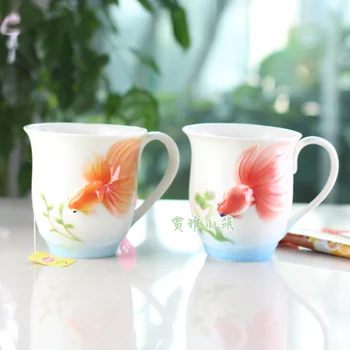 Krāsainu Emalju Kafijas Krūzes Set Porcelāna Tējas Piena Kausa Radošo Zivis/ Kalla /Sakura putnu Drinkware
