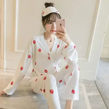 Sieviešu Kimono, Mājas Drēbes Sievietēm, Pavasarī un Rudenī Sleepwear Set Home (sākuma Valkā Seksīgas Pidžamas Sieviešu Kokvilnas Pyjama Femme