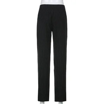 Augsta Vidukļa Svītrainu Uzvalku Bikses Sievietēm korejiešu Stilā, Melnas Taisnas Kājas Jogger 2000s Y2K Estētisko Bikses Streetwear Tērpiem