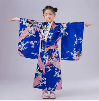 Bērns Ziedu Pāvs Yukata Kleita Meitene Japāņu Kimono Cosplay Kostīms Bērniem Tradicionālo Kimono Japones Haori Apģērbu 89
