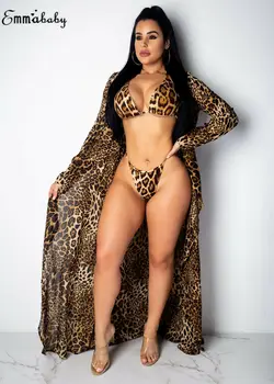 2019. gada Vasarā Bikini 3PCS Vasaras Peldkostīmi Sieviešu Leopards Drukāt Bikini Beach Valkāt Bikini Komplekts Peldkostīmi+uz Augšu, Candigan peldkostīms