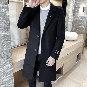 Rudens un ziemas tīrtoņa krāsas vējjaka 2019 jaunu vīriešu vilnas mētelis, 5XL liela izmēra slim modes vīriešu ilgi vējjaka jaka