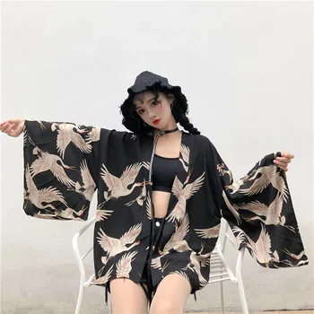 Yukata sieviešu Kimono jaka, krekls harajuku kawaii stilā Kimonos sieviete 2019 blūze obi haori Japāņu streetwear TA487