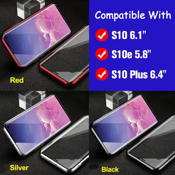 360 Double Sided Stikla Case For Samsung Galaxy S10 S10e S10 plus S8 s9 Magnētisko Metāla Pārsegs, Buferi Atpakaļ gadījumos, triecienizturīgs Coque