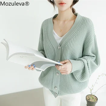 Mozuleva Jaunu 2020 Rudens Ziemas Sieviešu Džemperi ar V-veida Kakla Pogām, Jakas Ikdienas Modes korejas Dāmas Knitwears