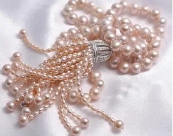 Fashion fringe Ilgi, īsta Dabas pērļu Kaklarotu, kas piemērots kāzām, un, puse 32inch