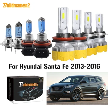 Buildreamen2 4 X Auto Lukturu Augstas vai Zemas Gaismas + Miglas, LED Lampas, Halogēna Lukturis Balts H7 H11 12V Par Hyundai Santa Fe 2013-2016