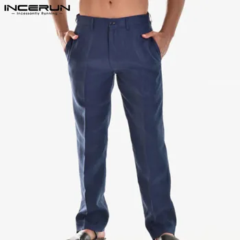 INCERUN vienkrāsainu Vīriešu Bikses Pogu Streetwear Vintage Ir 2021. Joggers Gadījuma Bikses Kabatas Kokvilnas Šiks Atpūtas Pantalon S-5XL