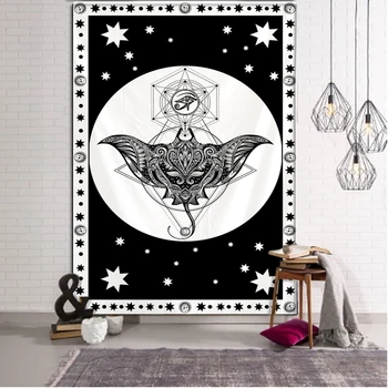 Melnā un baltā Tarot maģija gobelēns mājas apdare gobelēns Bohēmijas apdare Hipiju Mandala sienu apdare, gulta lapa