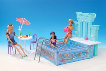 Sākotnējā princess barbie baseins lelle accessorie 1/6 bjd leļļu mēbeles beach jumta krēsls, vasaras baseins, rotaļu dāvanu